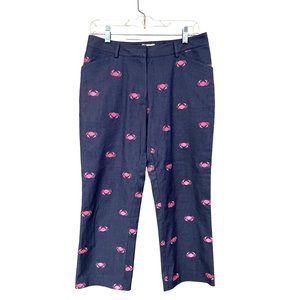 Lilly Pulitzer Blue Pink Embroidered Crabs Pants Cropped Size 4 Preppy Club Golf